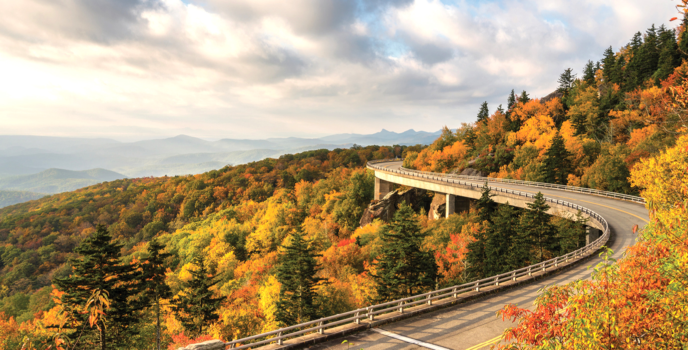 Linn Cove Viaduct road going through the Appalachian mountains in autumn.