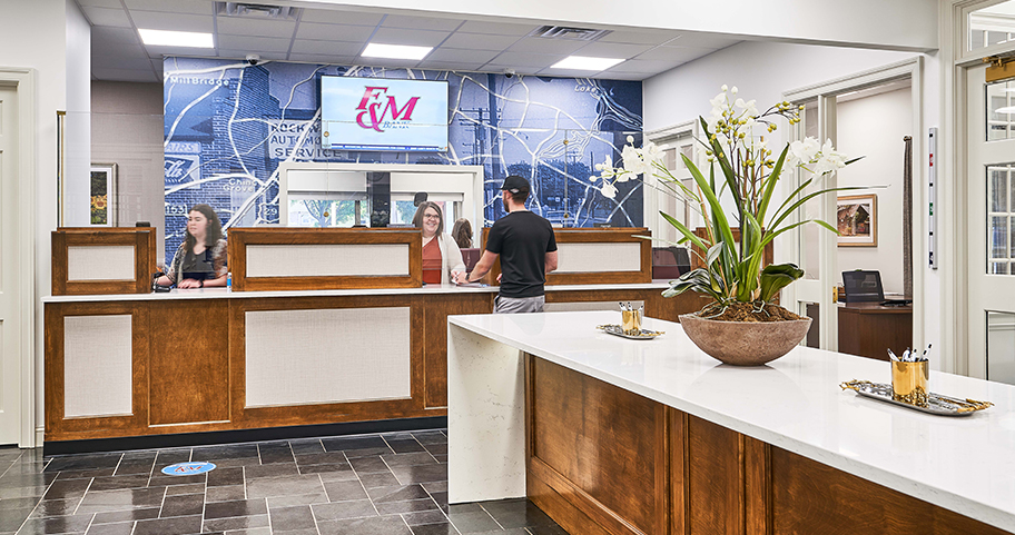 F&M Bank office lobby.